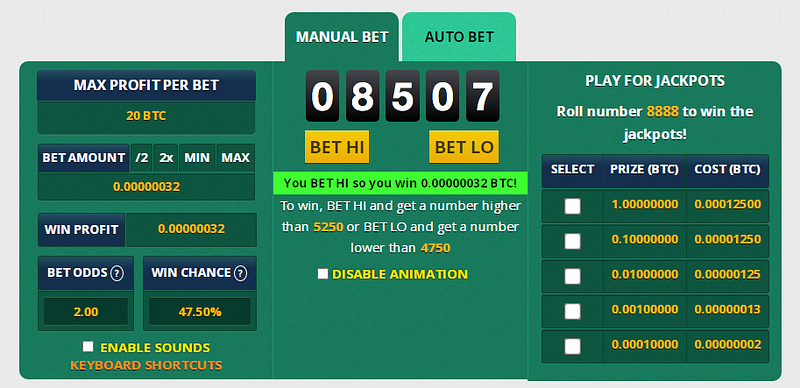 Playing HI/LO game on freebitco.in