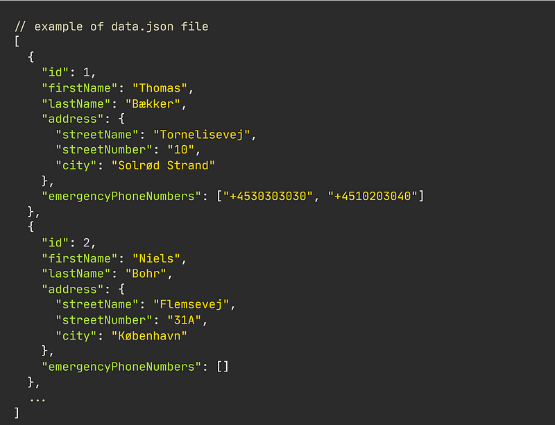 Example of parsing a JSON document