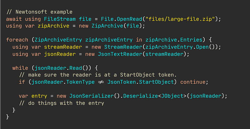 Processing a zipped JSON file