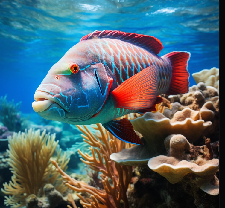 Parrot fish cleaning coral reefs