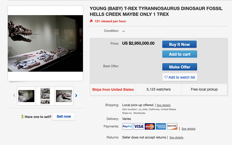 T-Rex fossil on eBay