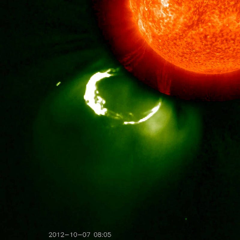 Image showing a coronal mass ejection captured in various light spectrums.