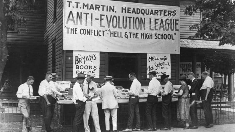 A scene from the Scopes Trial, showcasing the courtroom's atmosphere.