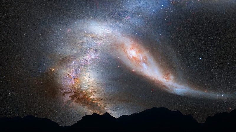 Artistic representation of Milky Way and Andromeda collision