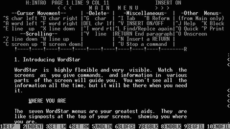 WordStar screen capture on a Kaypro computer