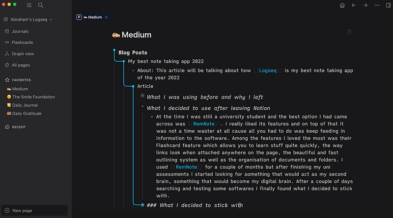 Logseq interface showcasing note-taking features