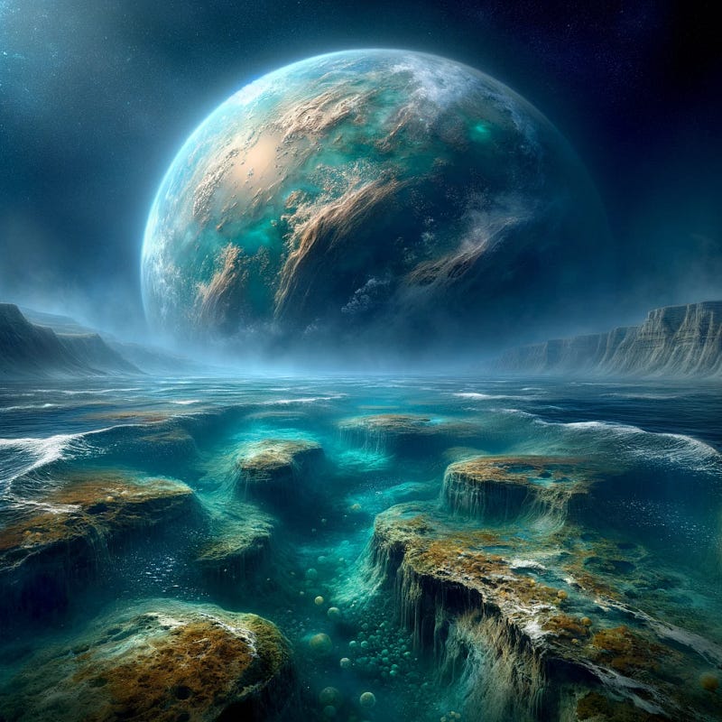 Artistic depiction of primordial oceans