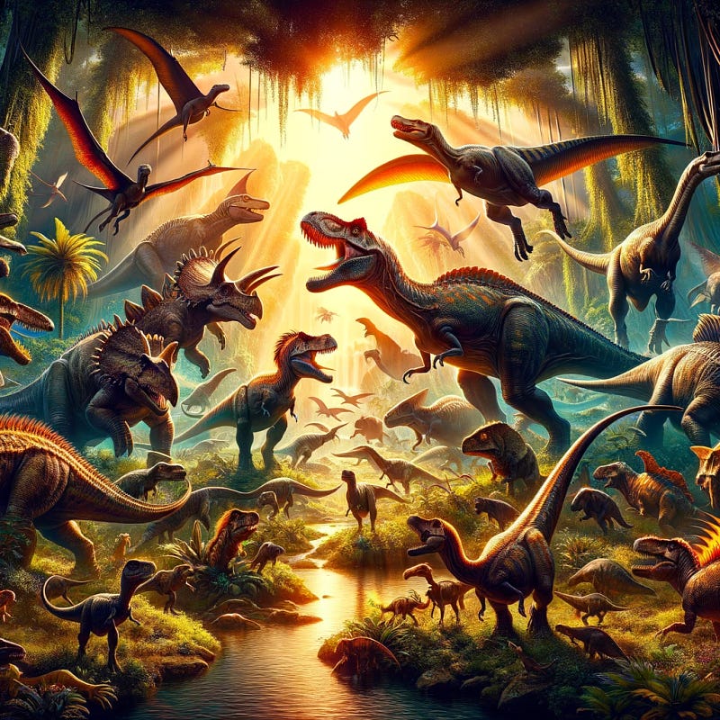 Dramatic illustration of dinosaurs