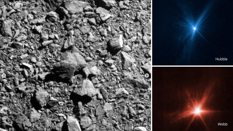 Images of asteroid Dimorphos captured by DART and telescopes