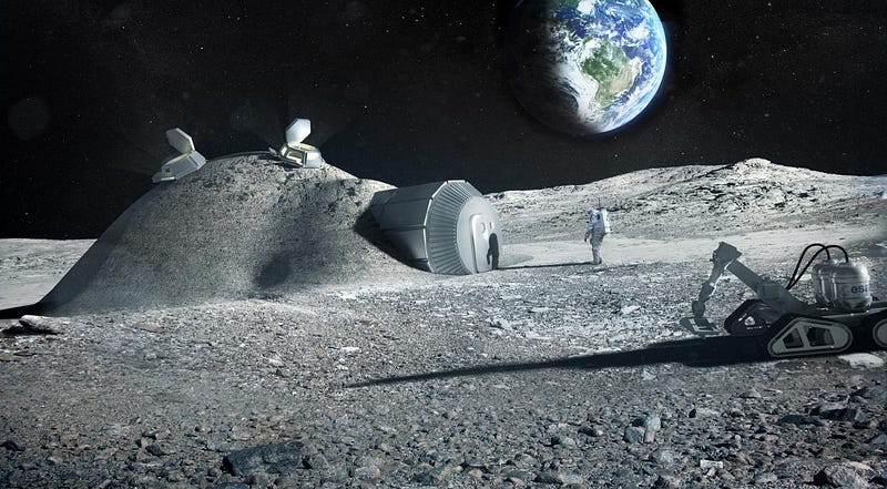 Conceptual image of a lunar base construction site