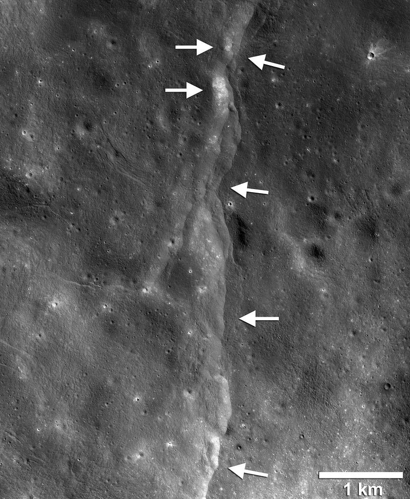 Thrust fault on the Moon's surface