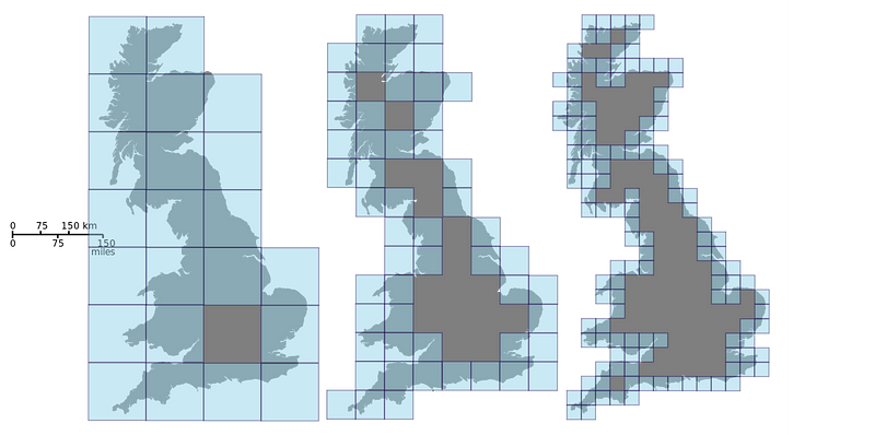 Figure 6. Box-counting process applied to the coast of Britain.